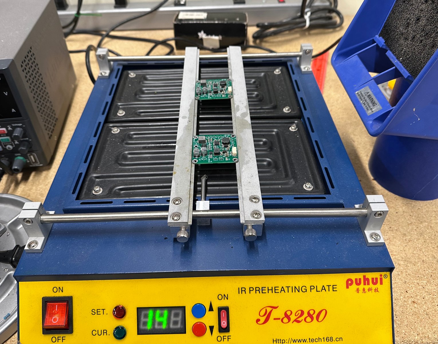 PCBs reflowed on hot plate